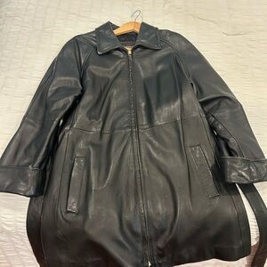Elegant Black Leather Coat for Women